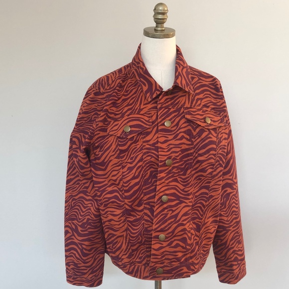 Jacket Tiger Animal Stripe Purple Orange Plus Size 2X Cotton Spandex Stretchy - Picture 3 of 9